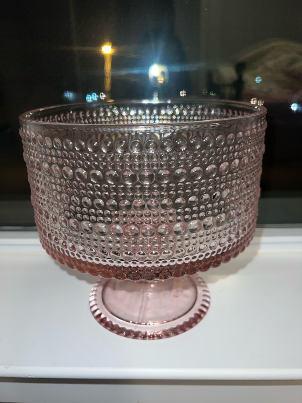 Pink Glass Dot-Textured Pedestal Bowl - Home Accents
